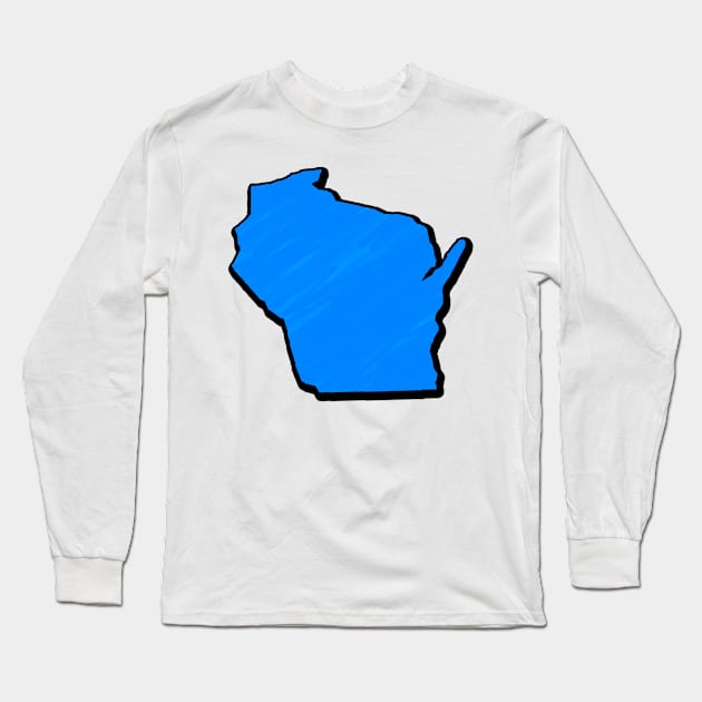 Bright Blue Wisconsin Outline Long Sleeve T-Shirt by Mookle